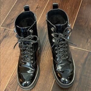 MICHAEL Michael Kors Black Patent Combat Boots